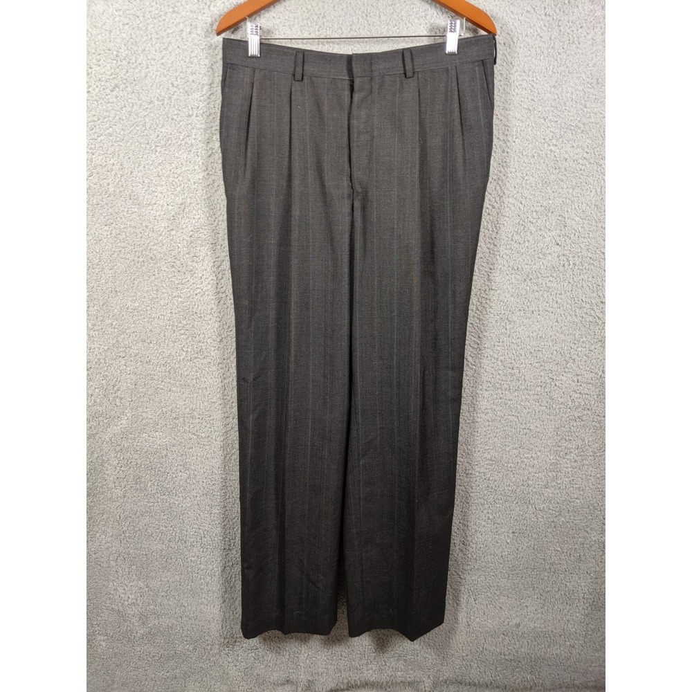 VTG Towncraft Dress Pants Men 34x31.5 Dacron/Wool Charcoal Stripes Pleated USA